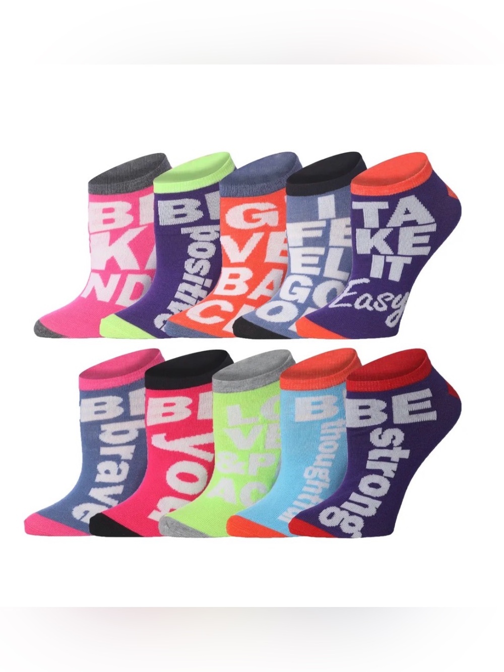 Women's Assorted No-Show Graphic Athletic Socks - Bright Multi-Color Pack